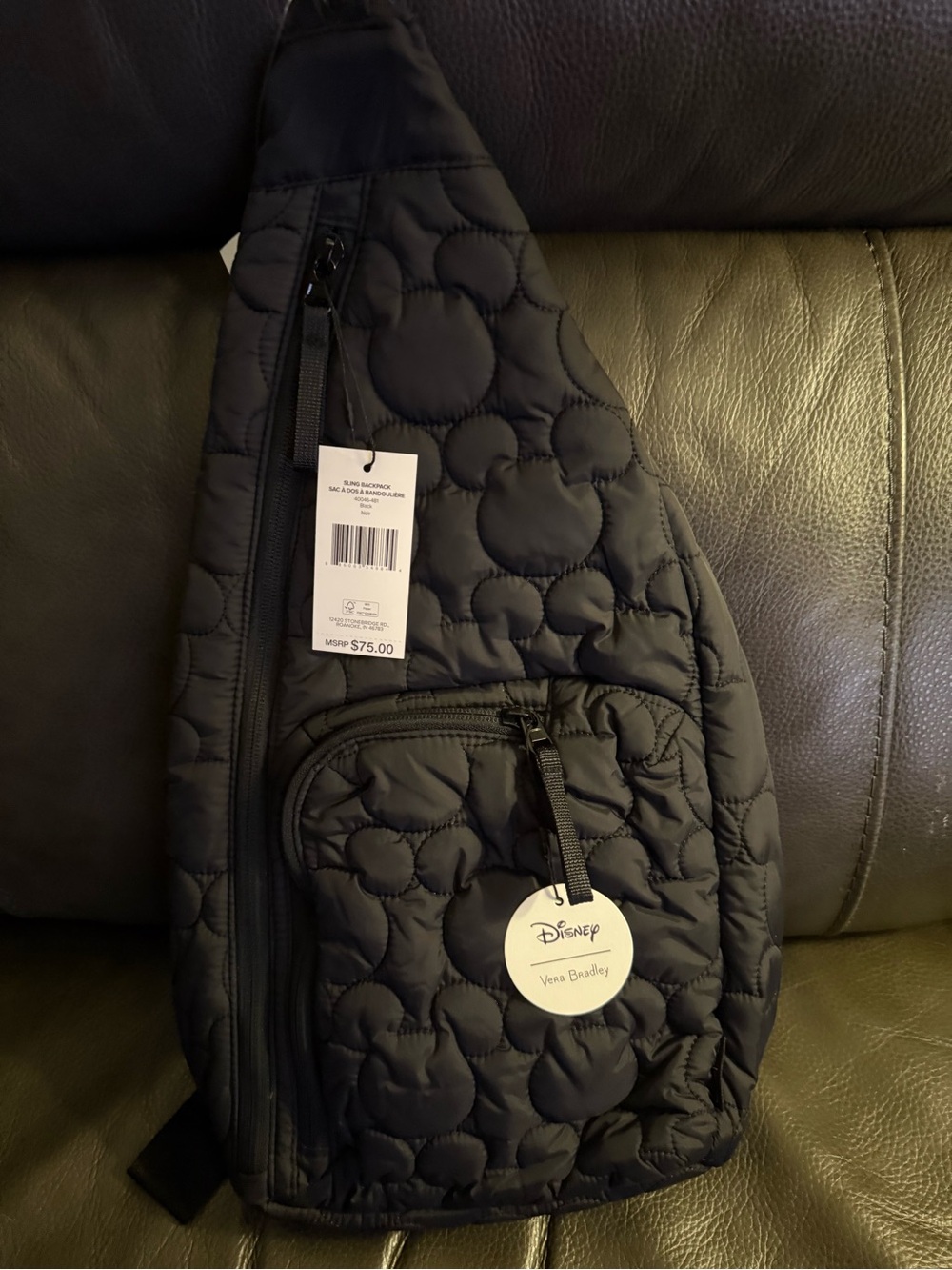 Disney x Vera Bradley Quilted Black Crossbody Sling Bag